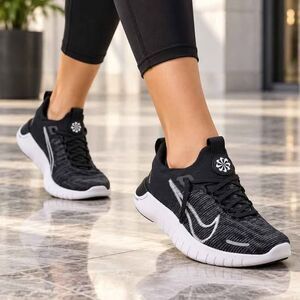 Nike Free RN Flyknit Black White Running Shoes Women's 8